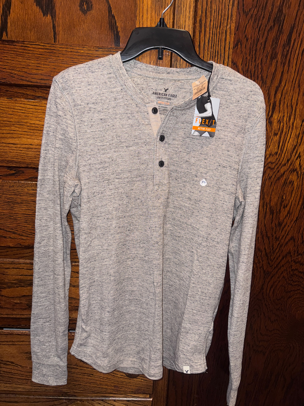 American Eagle Henley Long Sleeve Top Gray Flex Active XS